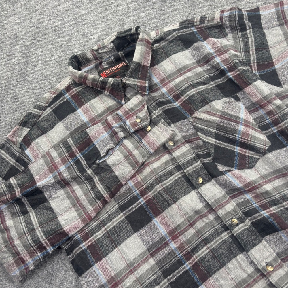 Northpoint Button Down‎ Shirt 2XL Gray Plaid Flannel Long Sleeve Men's